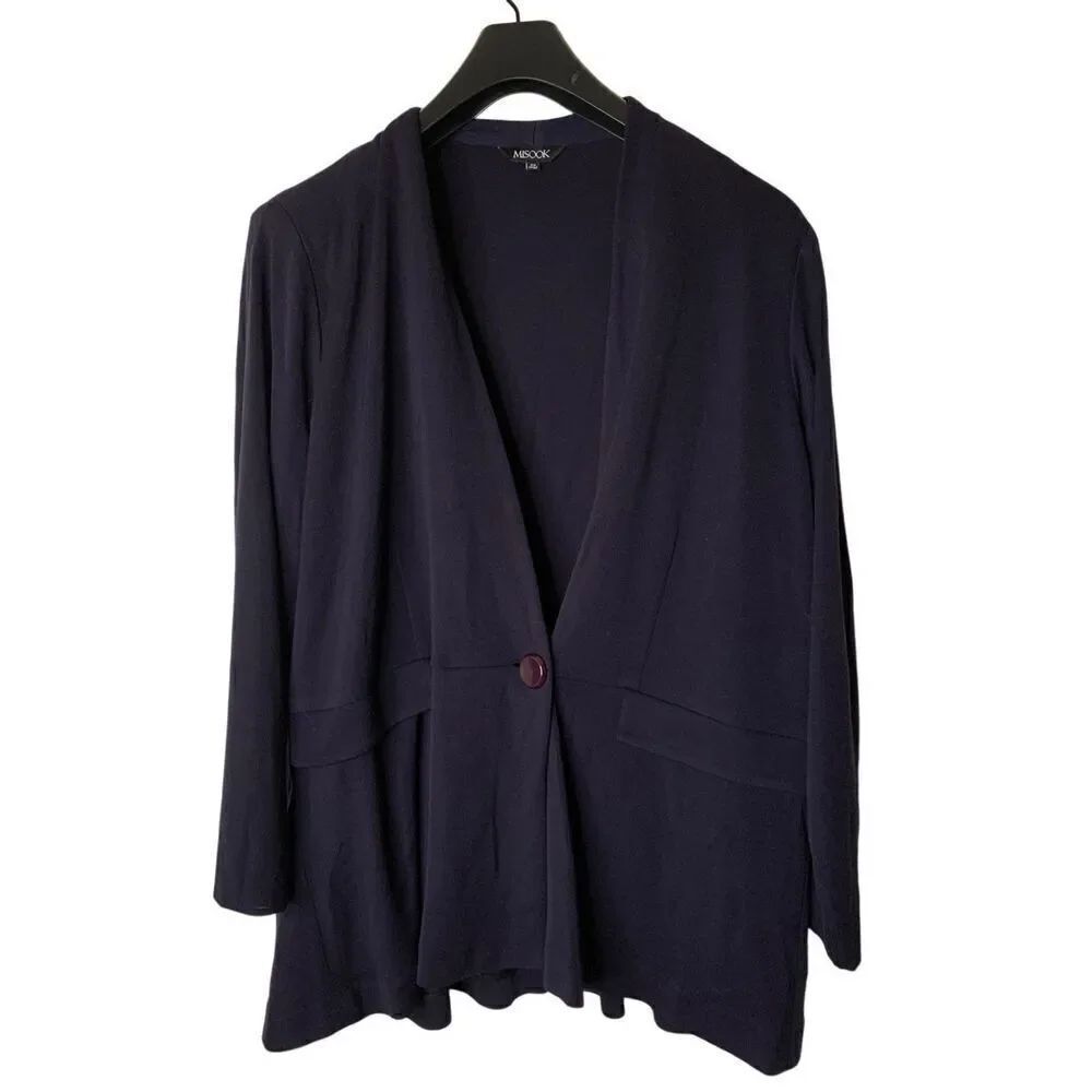 Misook Sweater Blazer Cardigan Jacket navy faux pockets women's size 2X